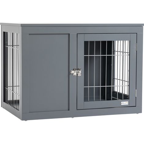 PawHut Furniture Style Dog Crate for Small and Medium Dogs, End Table Pet Cage with Two Lockable Doors - Grey