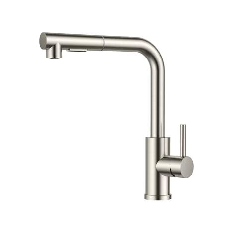 Grifo de cocina extraíble con rociador, grifo para fregadero, mezclador de acero inoxidable en forma de L, dos funciones de rociado, giratorio 360°
