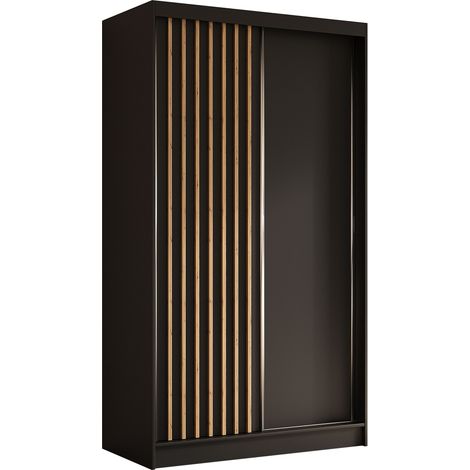 AX LIVING Cabinio Kleiderschrank 120cm breit Schwarz/Artisan-Lamellen