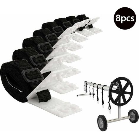 8 Stück Poolabdeckungsrollengurte und Befestigungsclips für Rollen Pool-Solarabdeckungsrolle für Inground-Poolrolle Solarröhre (1/5)