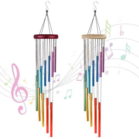 2er Set Windspiel mit 24 Metallrohren, 61cm, Regenbogenfarben, für Garten & Balkon
