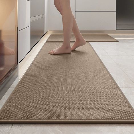 Tapis de cuisine - 44 x 180 cm - Antidérapant - Lavable - Dos en caoutchouc - Tapis - Moquette - Facile à nettoyer - Séchage rapide - Idéal pour la cuisine, le couloir et la buanderie - Marron (1/5)