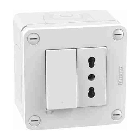 BTI28402W2 Scatola IP40 2 moduli - con interruttore + presa std. Italia 10/16A