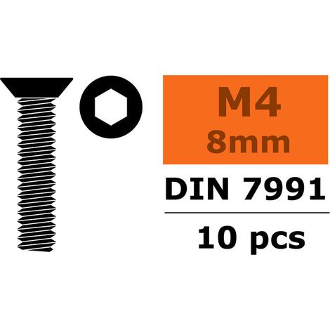 Revtec - Hex Flat Head Screw - M4X8 - Steel - 10 pcs