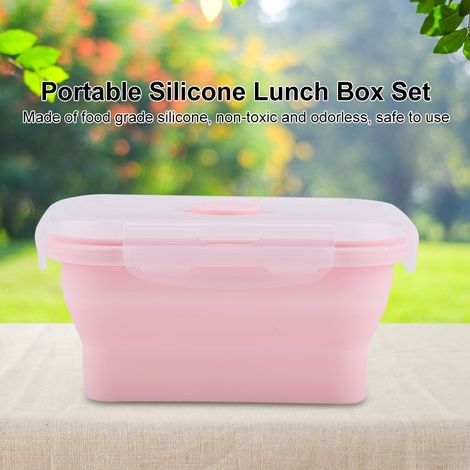 Tragbare Silikon-Lunchbox, faltbar, mikrowellengeeignet, rosa, 350 ml (1/5)