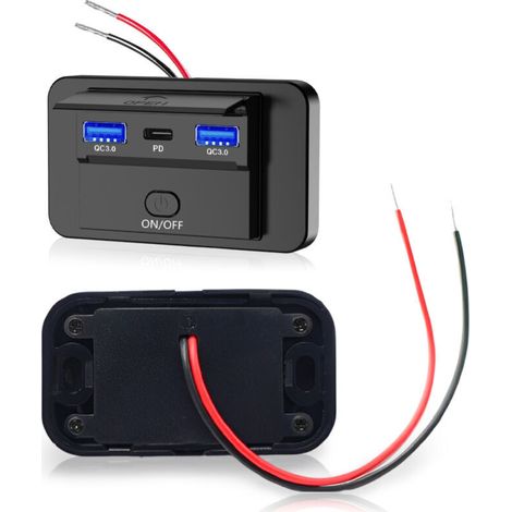 Doppel-USB-Autoladestecker, Dual QC3.0 USB und 36W PD Typ C Schnellladestecker Panel mit Schalter für 12V / 24V Autos (1/5)