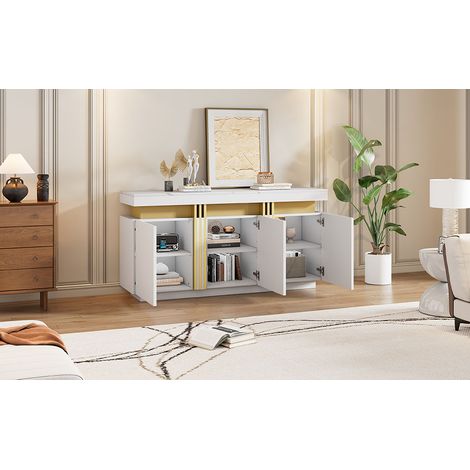 1403870 cm. Meuble de cuisine moderne en blanc, avec 3 portes. Meuble idéal pour la cuisine, le salon, la salle à manger ou le couloir. Jonctions par des points argentés.