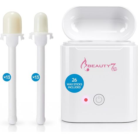Nose and Ear Wax Kit, 26 Bâtons de Cire Préemballés avec 2 Tailles Prêtes à L'emploi avec Mini Chauffe Epilation du Nez et des Oreilles pour Hommes et Femmes, Epilation Sûre, Rapide et Sans Douleur (1/5)