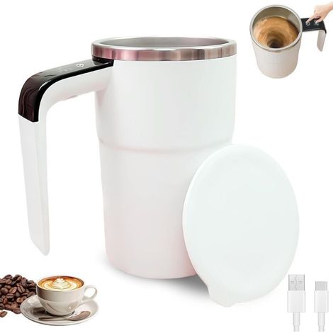 Automatischer 380-ml-Mixbecher, automatischer Kaffeemixerbecher: Automatischer magnetischer Mixbecher mit Deckel, USB-aufladbar, waschbar, elektrischer Kaffeemixer