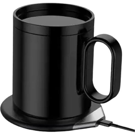 Kaffeetassen-Set von Chigoods mit Warmhalteplatte und kabellosem Ladegerät für Smartphones, intelligenter Becher mit Deckel, konstante Temperatur von 55 Grad, USB- oder 230-V-Stromversorgung, Schwarz (1/5)