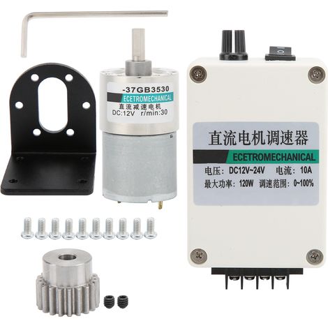 Moteur à Engrenages DC 12V Micro à Aimant Permanent XD‑37GB3530 avec Support, Régulateur et Réducteur 30 tr/min (1/5)