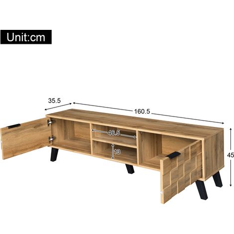Meuble TV contemporain 2 portes + 2 niches ouvertes – 160,5 x 35,5 x 45 cm, rangement élégant pour salon, finition bois robuste, design épuré. (1/5)