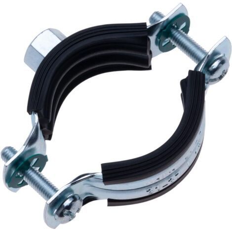 Collier de serrage en caoutchouc noir de 40 mm, support en deux parties avec support mural M8 pour tuyau de plomberie. Anneau de suspension fendu (2 pièces). (1/5)
