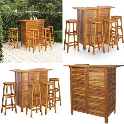 Set da Bar per Giardino 5 pz in Legno Massello di Acacia - Tavolo da giardino - Sgabelli da bar