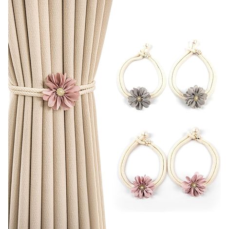 Raffhalter für Gardinen, 4 Stück, Raffhalter für Gardinenrahmen, ausziehbar, grau und rosa, verstellbare Raffhalter, für Wohnzimmer und Garten (1/5)