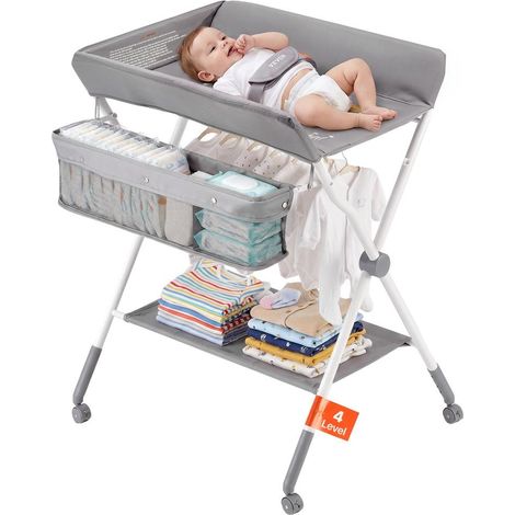 Pour bébé, changement facile avec table à langer pliable, 4 hauteurs réglables et panier latéral (1/5)