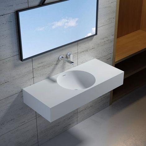 Distribain – Vasque suspendue en solid surface 1020 x 440 x 160 mm – Simple – Finition mate – Blanc – Livrée avec fixations murales - SDPW76 (1/4)