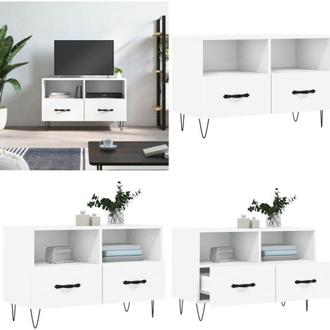TV-Schrank Weiß 80x36x50 cm Holzwerkstoff - TV Schrank - Fernsehtisch - Holzwerkstoff - Weißer TV Stand - Wohnzimmermöbel - Home & Living (1/5)
