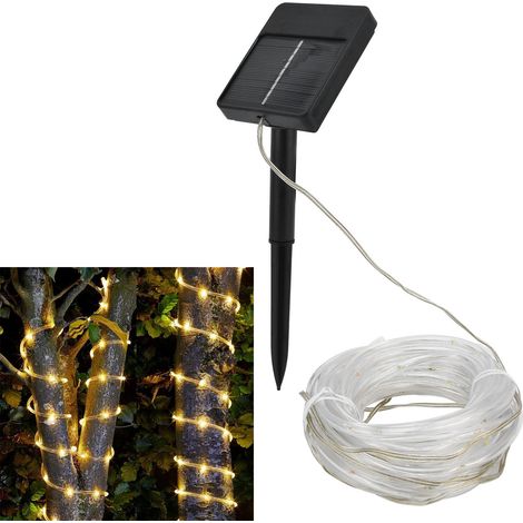 Guirlande lumineuse solaire 7 m, 50 LED, tube solaire étanche pour extérieur, éclairage décoratif de jardin, lumière blanc chaud (1/5)