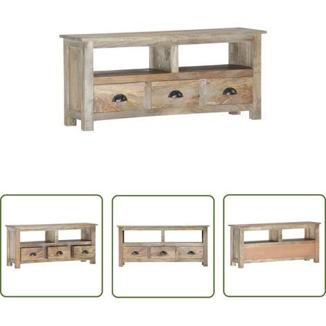 The Living Store Meuble TV 110x30x50 cm Bois massif de manguier - Meubles Tv - Meuble Tv Retro - Meuble Tv Design - Rangement Media - Console Tv (1/5)
