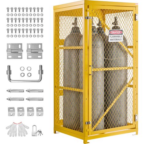 VEVOR Armoire Verticale pour Bouteilles de Gaz, 787x762x1650 mm, Cage de Securite Stockage, pour 9 Bouteilles, Serrure et Cles, Acier au Carbone Thermolaque, pour Propane Oxygene Azote, Jaune (1/5)