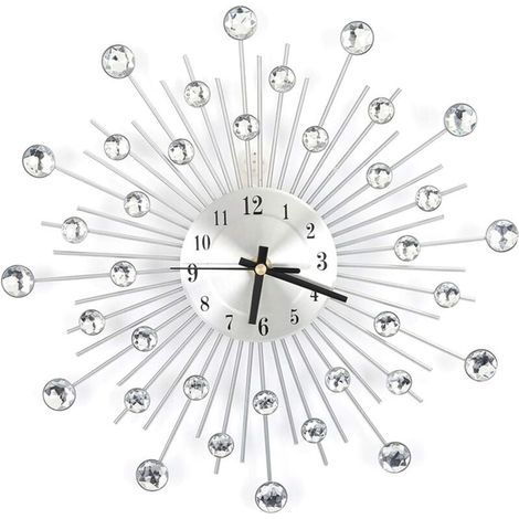 Horloge murale 3D en cristal argenté scintillant, design moderne et rond, décoration murale numérique en métal pour cuisine, salon, moderne ou minimaliste (1/4)