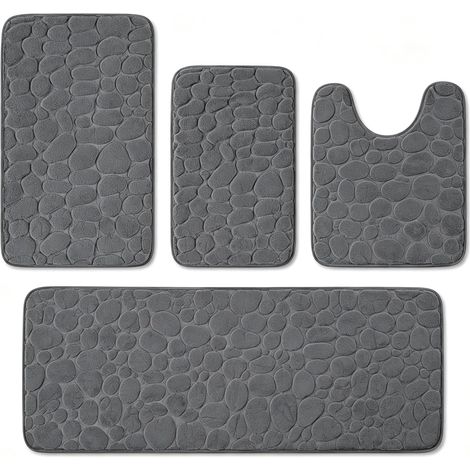 4pcs Tapis de Bain, Antidérapant Tapis Salle de Bain, Tapis de Bain et WC en Mousse à Mémoire de Forme, Tapis Salle de Bain Absorbant pour Baignoire, WC et Sol (ardoisé) (1/5)