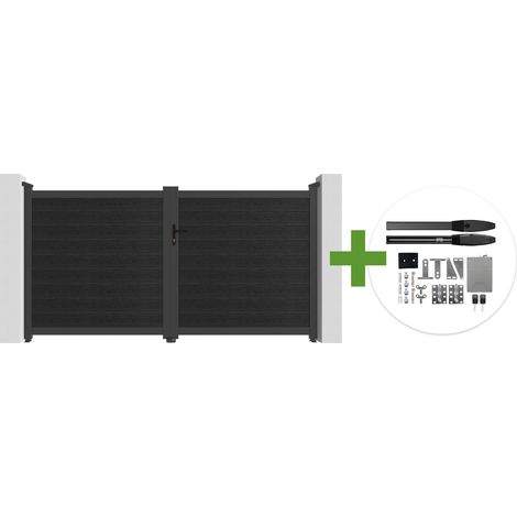 Portail bois composite battant 3m ATHOS H.160cm gris anthracite avec cadre aluminium + motorisation HICKER B200 (1/5)