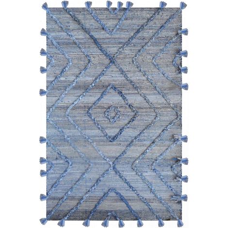 VIVARAISE - Tapis Worgan en denim bleu artisanal - 120 x 180 cm (1/2)
