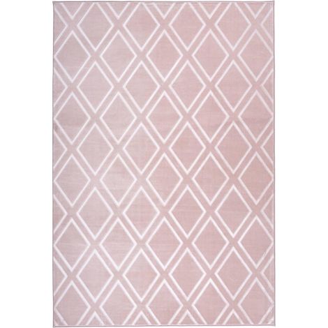 Tapis salon et chambre 80x300 rose rectangle tufté motif géométrique NOKAL 1 (1/5)