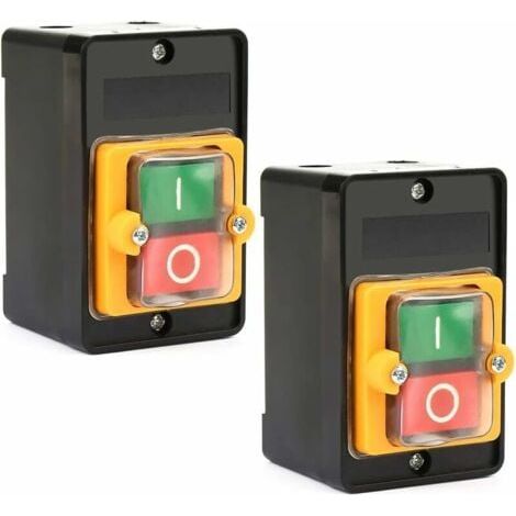 Commutateur de machine 2 pièces, interrupteur à bouton-poussoir de machine AC 220V/380V 10A interrupteur à bouton-poussoir marche/arrêt, interrupteur à bouton-poussoir, interrupteur de moteur avec boî (1/5)