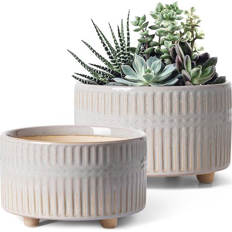 Succulent Plant Pot, 16.5+20cm Indoor Flower Pots with Drainage Hole, Modern Design Planter for Home and Office, Pack of 2, Star White (1/5)