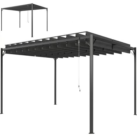 Outsunny pérgola de jardín 3x4 m, cenador de jardín con techo de lamas orientables, estructura de metal, upf50+, para exterior, terraza, gris oscuro (1/5)