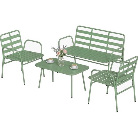 Outsunny Set Giardino 4 Pezzi, Divano Esterno Metallo, Verde