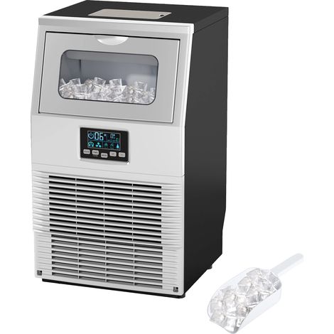 Machine à glaçons professionnelle, éclairage LED, affichage clair, avec pelle, argentée