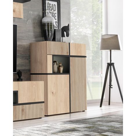 Vitrine basse "Cross" - Beige - L 90 x H 110 x P 40 cm - Livraison gratuite (1/4)