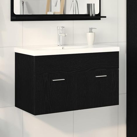 Badezimmerschrank Schwarz Eichen-Optik 80 x 38,5 x 46 cm