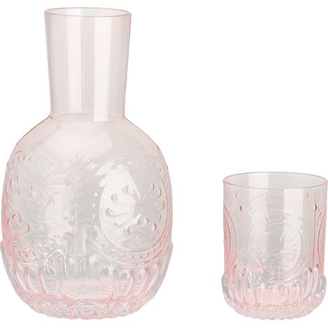 Ensemble pichet et verre, carafe à eau de chevet, bouteille en cristal rétro avec relief pour jus rose (1/5)