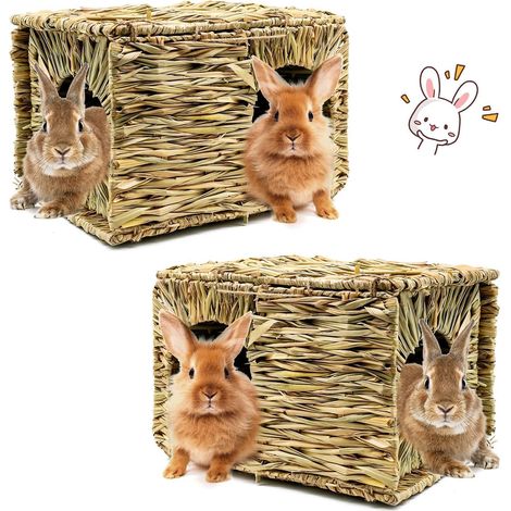 1 Cabane en herbe, 38x29x25 cm, tissée à la main, pliable, pour lapins, cochons d'Inde, chinchillas