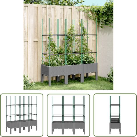 The Living Store Pflanzkübel mit Rankgitter Hellgrau 120x40x142,5 cm PP - Blumentopf - Rankgitter - Gartentöpfen - Kübel - Polypropylen Topf (1/5)