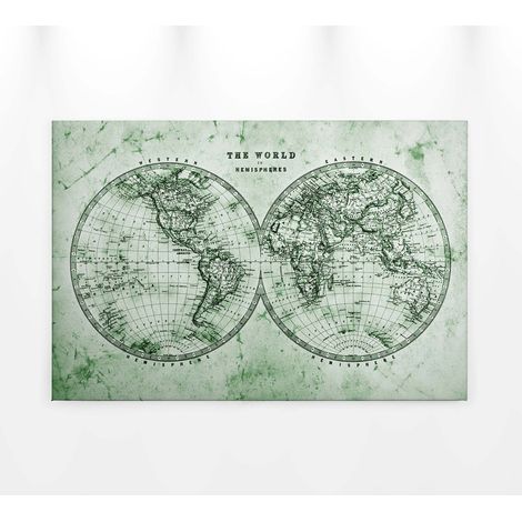 Tableau parfait pour style industriel | Tableau sur toile carte du monde vintage | Tableau noir et vert pour salon et bureau 0,9 x 0,6 m (1/5)