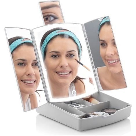 Miroir de maquillage pliable avec lumière LED 3 en 1 pour les cosmétiques de voyage (1/5)