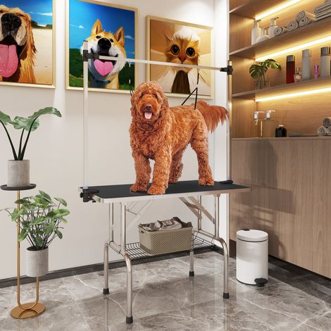 Mesa de peluquería para perro 107x60x170 cm de metal negro, estable y plegable - MEUBLIV (1/5)