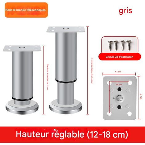 Pieds de meubles en métal de 12 cm (4,72 pouces), lot de 4 pieds coniques de remplacement, gris, pour projets de bricolage, canapés, armoires (1/5)