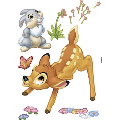 Stickers géant Bambi & Panpan Disney avec des fleurs colorées (1/4)