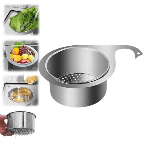 Panier-filtre d'évier en acier inoxydable Swan, panier-filtre multifonctionnel pour évier de cuisine (1 paquet) (1/5)