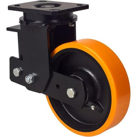 rueda giratora placa 10hlsb150-hub suspension hierro-poliur.naranja eje bolas (1/2)
