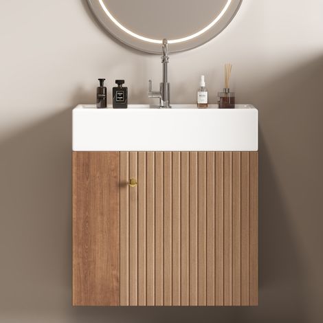 Mobile bagno sospeso con lavabo 55 cm in MDF marrone (1/5)