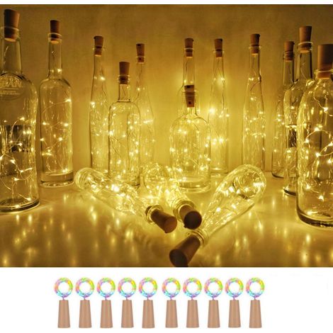 Guirlande lumineuse pour bouteilles de vin avec bouchon, lot de 10, 2000 LED, fonctionnant sur piles, mini guirlande féérique pour bricolage, fêtes, décoration, Noël, Halloween, mariages (couleur) 2 m (1/5)