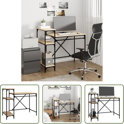 The Living Store Schreibtisch mit Regal Sonoma-Eiche 105x50x90 cm Holzwerkstoff - Industrielles Schreibtisch - Holzwerkstoff Schreibtisch - Eiche Schreibtisch - Home Office Schreibtisch - PC Schreibti (1/5)